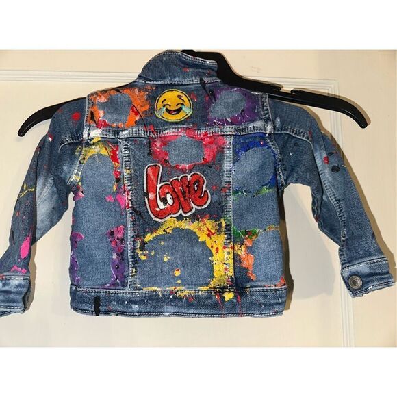 Graffiti Paint Splatter World Denim Jacket custom Design Girls 18 months - Picture 2 of 6